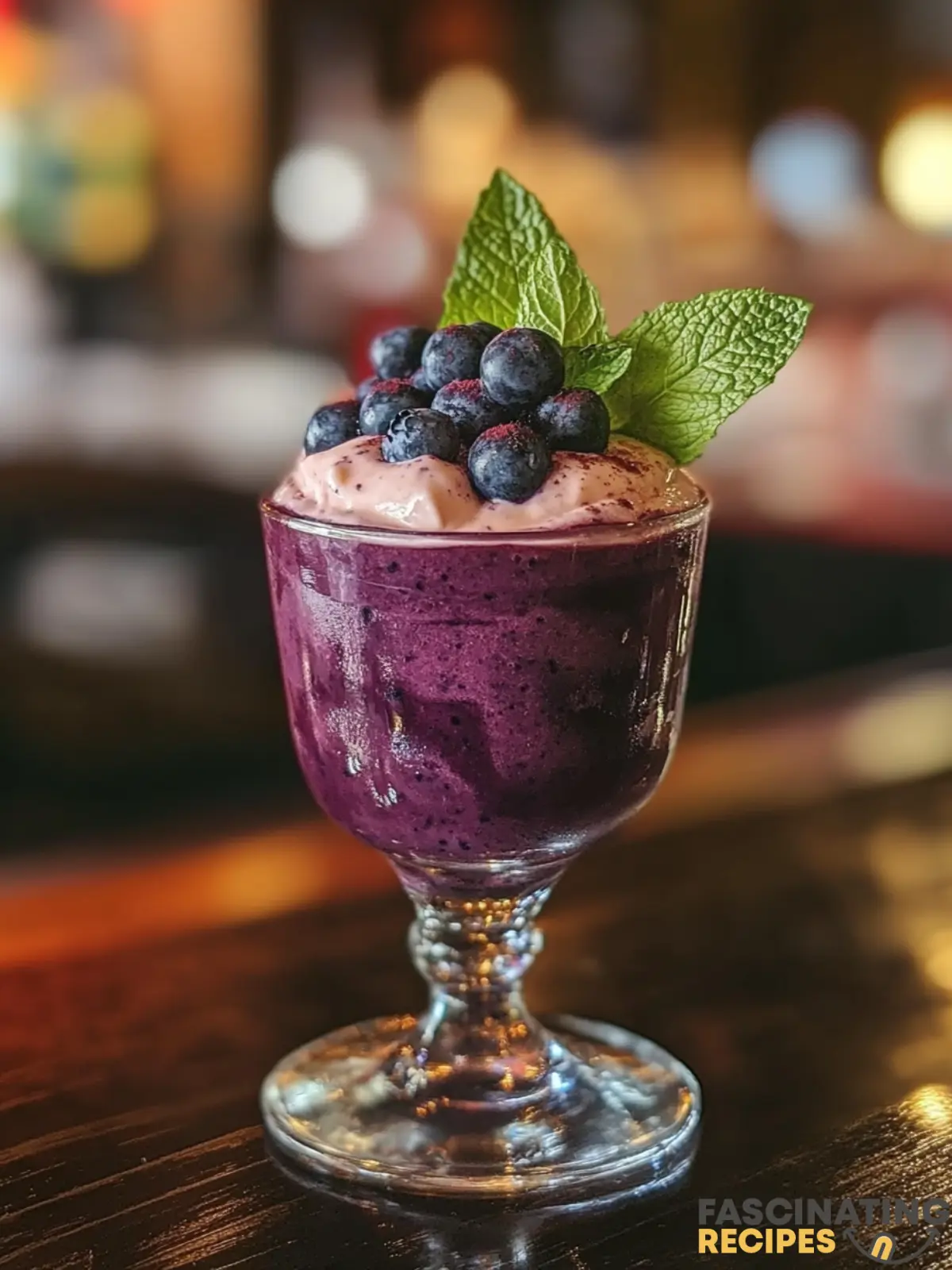 Fresh blueberry smoothie with a mint garnish for wp recipe