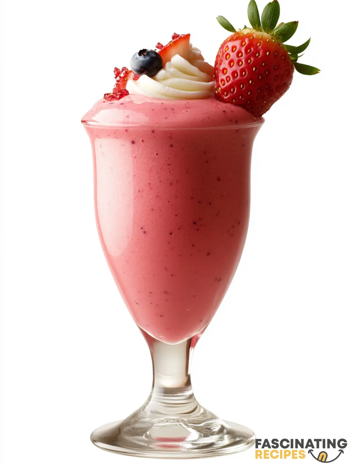 reshly blended strawberry blueberry smoothie into a glass for wp recipe