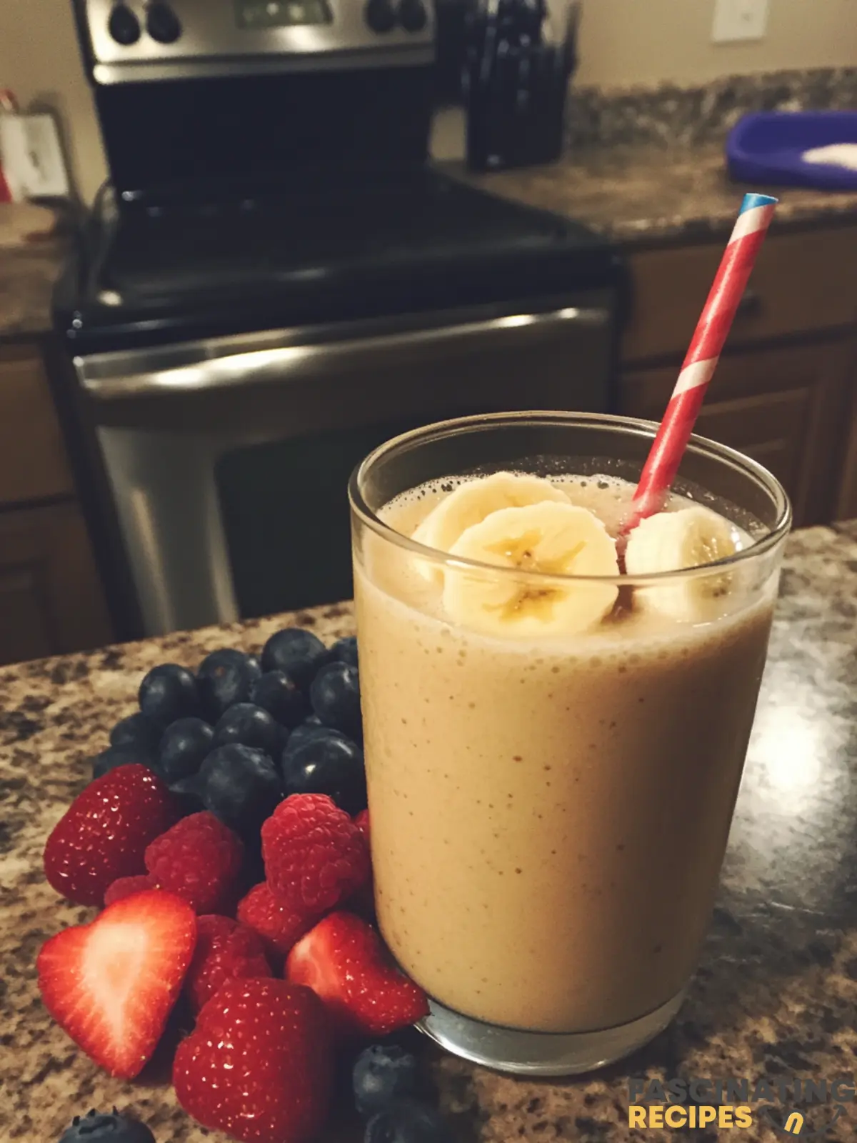 A vibrant kefir smoothie poured into a mason jar, garnished with mint leaves, surrounded by fresh fruits.