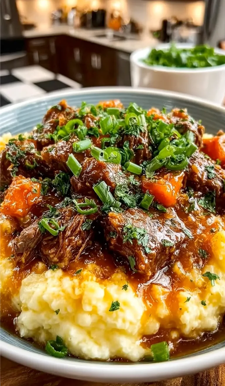 Fall Apple Cider Stew over Mashed Potatoes