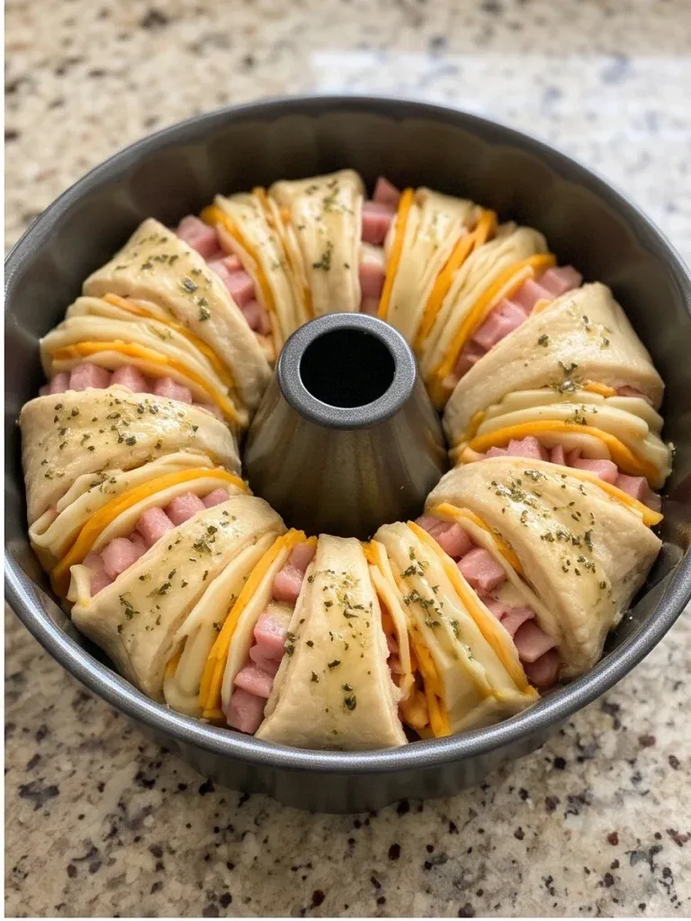 Filled biscuits arranged in a Bundt pan before baking - photo 2