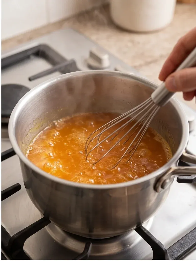 Whisking orange juice and gelatin in a saucepan - photo 2