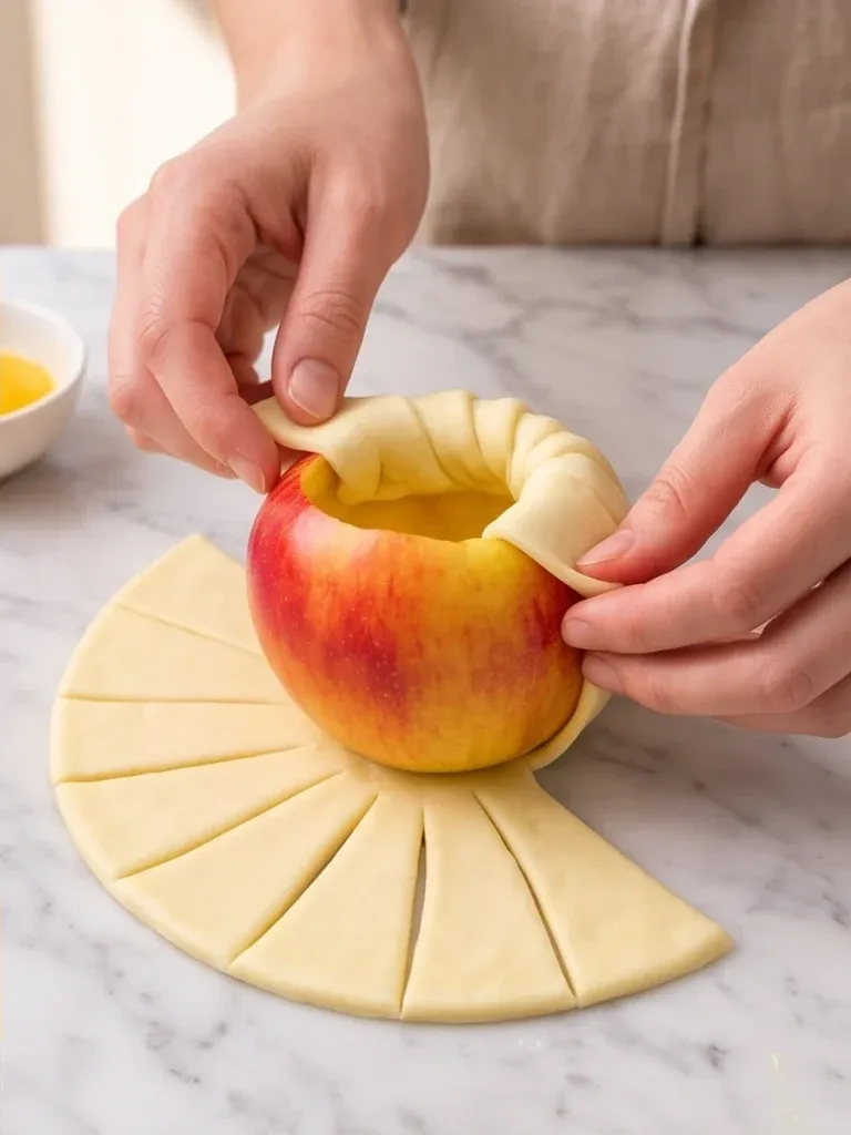 Wrapping puff pastry strips around a cored apple - photo 2