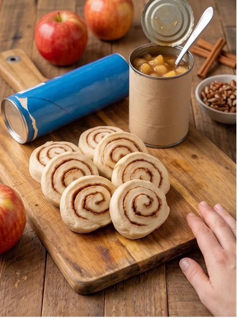 Refrigerated cinnamon rolls and apple pie filling ready to make 2-ingredient apple pie cups